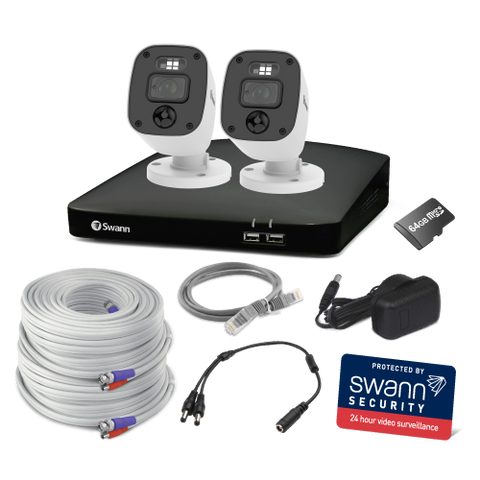 Home 2 Camera 4 Channel 1080p Full HD DVR 64GB SD Card Security System with Mic