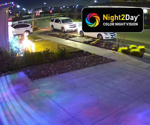 Get color video at night up to 32ft (10m) with the lights on & even longer, up to 130ft (40m), in black & white during total darkness.