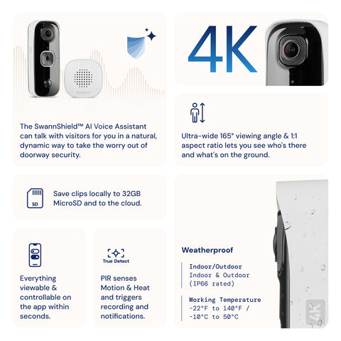 SwannBuddy4K-Video-Türklingel mit SwannShield AI-Sprachassistent