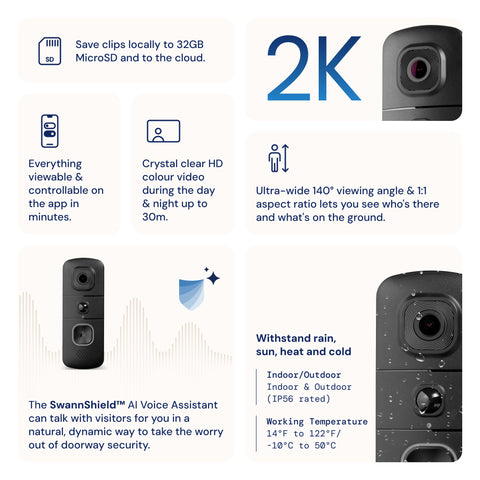 Swann EVO draadloze videodeurbel met SwannShield AI-spraakassistent
