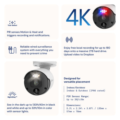 4 Kameras 8 Kanäle 4K Ultra HD Professionelles NVR-Sicherheitssystem für Zuhause