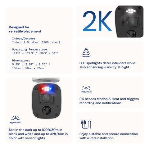 Home 2K DVR Audio/Video Flashing & Spotlight Add-On Bullet Camera 2 Pack