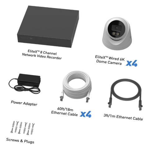 Swann EliteX™ 6K/12MP NVR Security System with 4 Dome Cameras | SWNVK-8EX412MPD